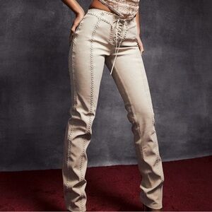 House of CB  Amara Beige Faux Suede Lace Up Trousers